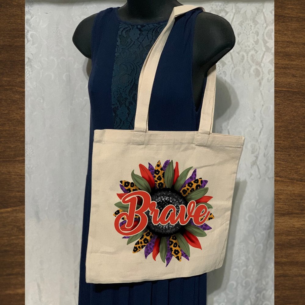 Brave Sunflower Double Strap Cotton Canvas Tote Bag